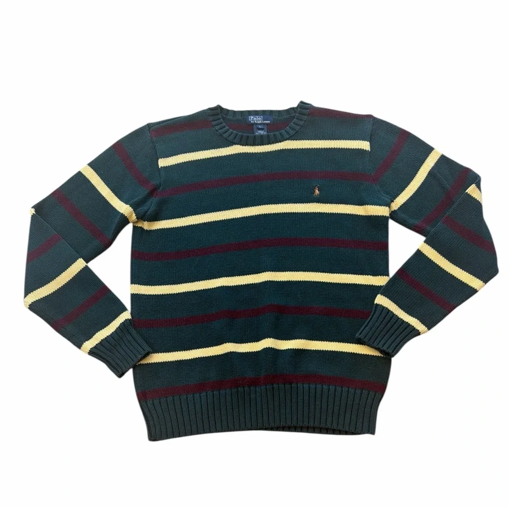 Polo by Ralph Lauren Vintage Green Striped Crewneck Sweater